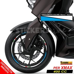 Adesivi cerchi ruote XMAX 400 cc set profili BIANCO - AZZURRO Racing 3