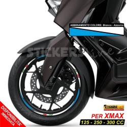 Adesivi cerchi ruote XMAX 125 - 250 - 300 cc set profili BIANCO - AZZURRO Rac. 3