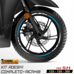 Adesivi Cerchi Honda SH 125 150 300 strisce adesive ruote BIANCO AZZURRO Rac. 3